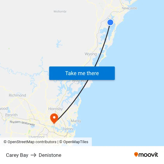 Carey Bay to Denistone map