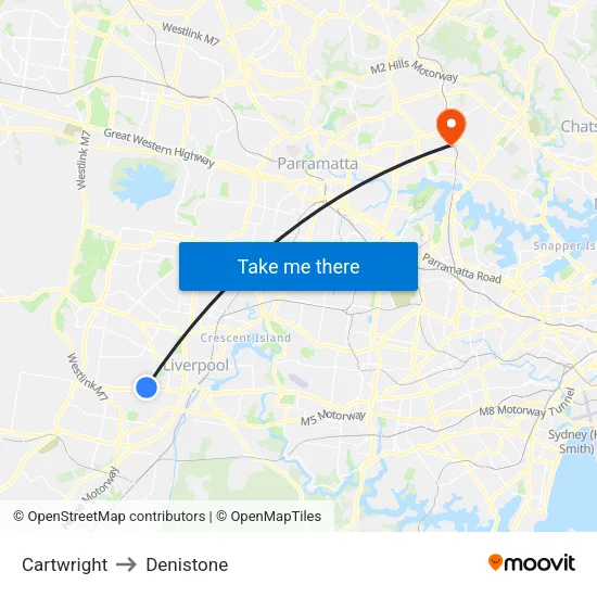 Cartwright to Denistone map