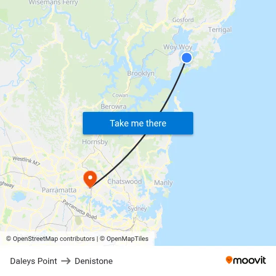 Daleys Point to Denistone map
