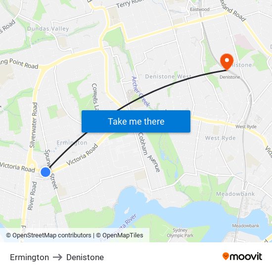 Ermington to Denistone map