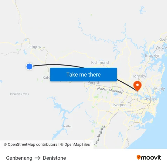 Ganbenang to Denistone map
