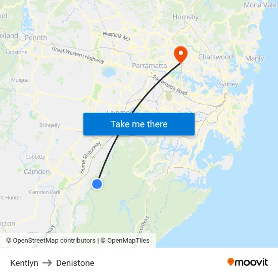 Kentlyn to Denistone map