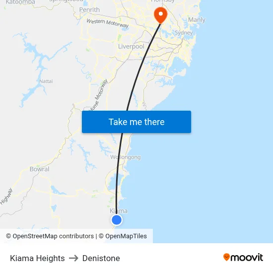 Kiama Heights to Denistone map