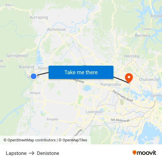 Lapstone to Denistone map