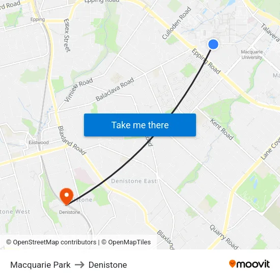 Macquarie Park to Denistone map