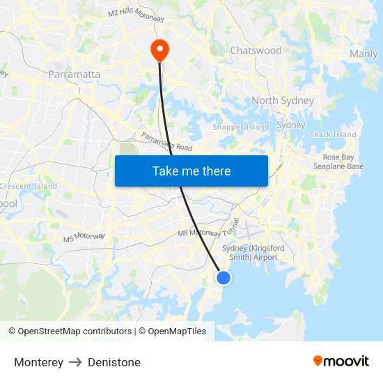 Monterey to Denistone map