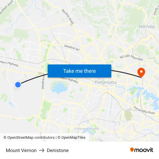 Mount Vernon to Denistone map
