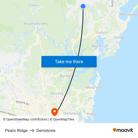 Peats Ridge to Denistone map