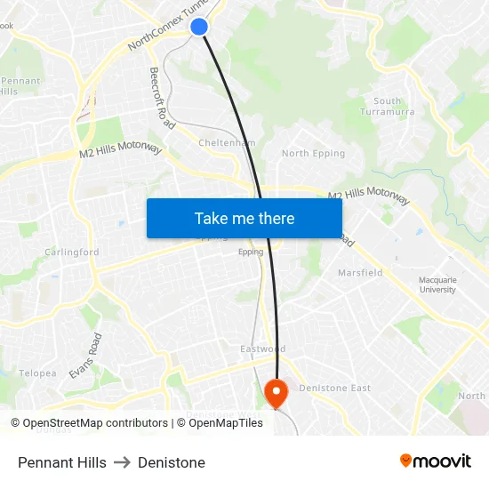 Pennant Hills to Denistone map