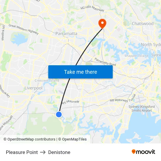 Pleasure Point to Denistone map