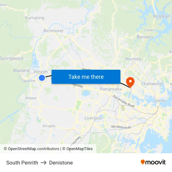 South Penrith to Denistone map