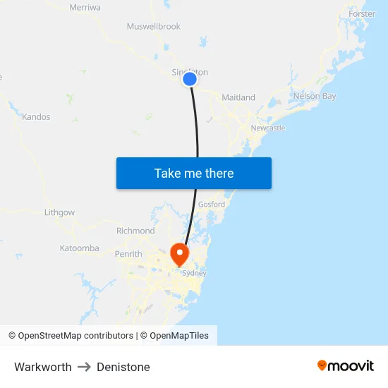 Warkworth to Denistone map