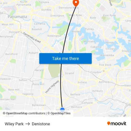 Wiley Park to Denistone map