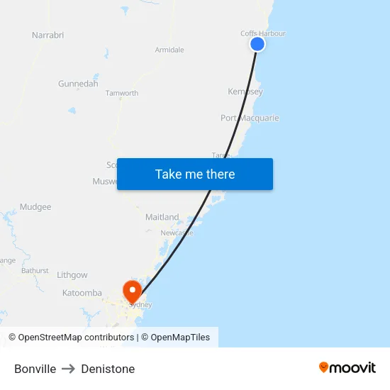 Bonville to Denistone map