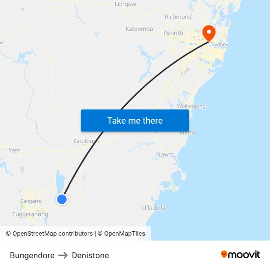 Bungendore to Denistone map