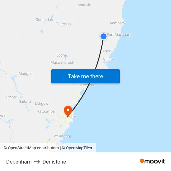 Debenham to Denistone map