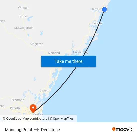 Manning Point to Denistone map