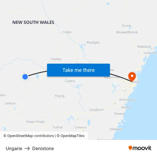 Ungarie to Denistone map