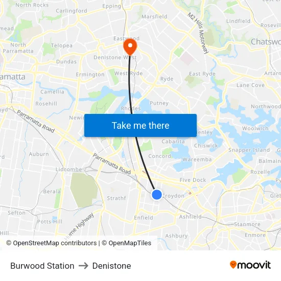 Burwood Station to Denistone map