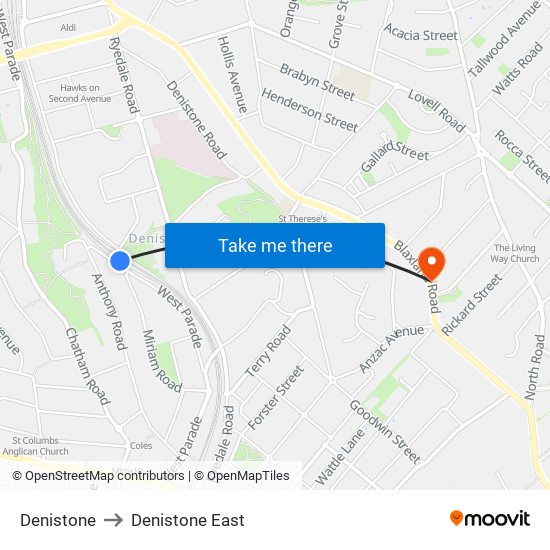 Denistone to Denistone East map