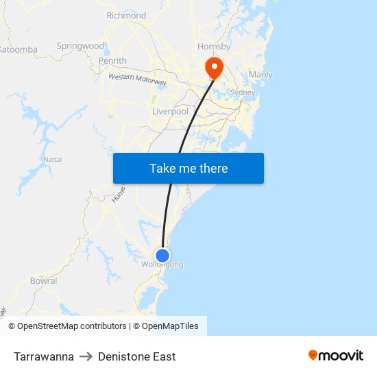 Tarrawanna to Denistone East map