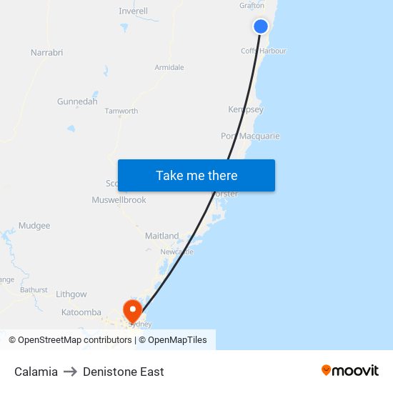 Calamia to Denistone East map