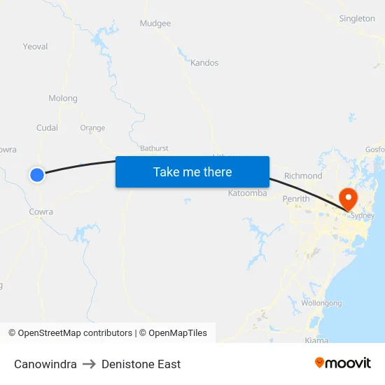 Canowindra to Denistone East map
