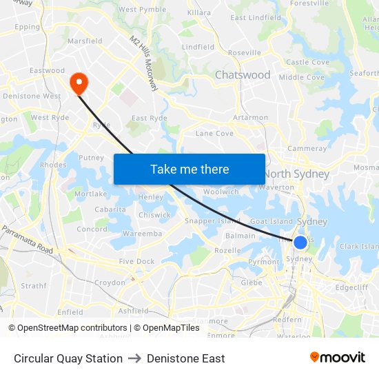 Circular Quay Station to Denistone East map