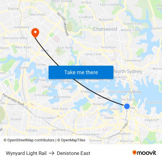 Wynyard Light Rail to Denistone East map