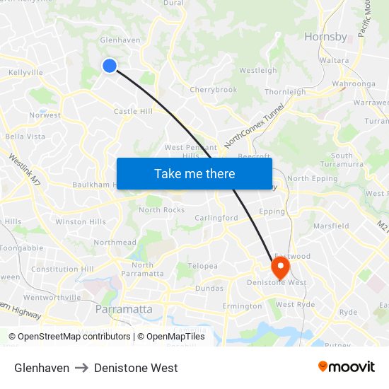 Glenhaven to Denistone West map