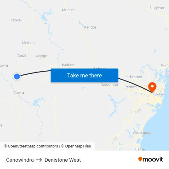 Canowindra to Denistone West map