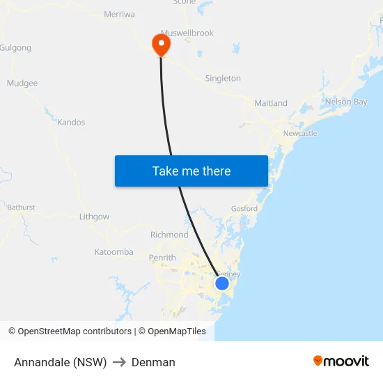 Annandale (NSW) to Denman map