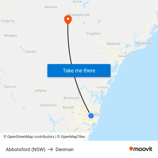 Abbotsford (NSW) to Denman map