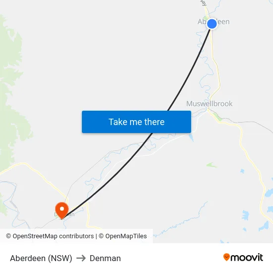 Aberdeen (NSW) to Denman map