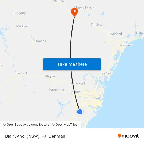 Blair Athol (NSW) to Denman map
