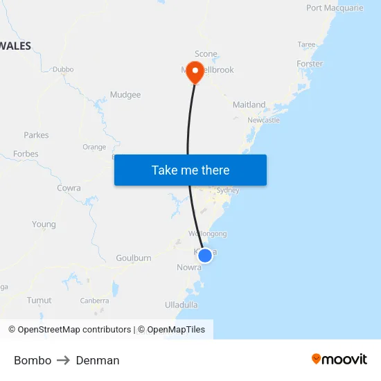 Bombo to Denman map