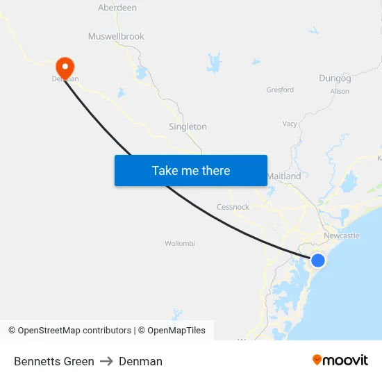 Bennetts Green to Denman map