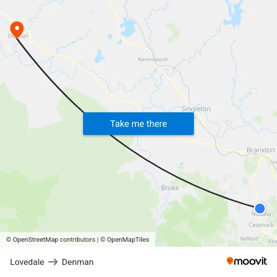 Lovedale to Denman map