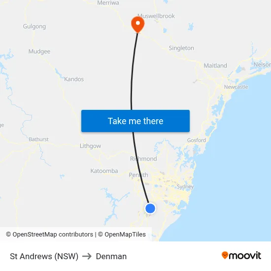 St Andrews (NSW) to Denman map