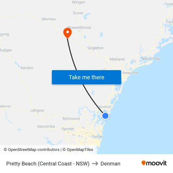 Pretty Beach (Central Coast - NSW) to Denman map