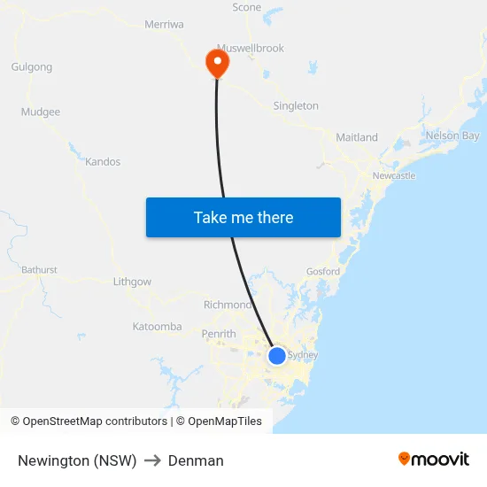 Newington (NSW) to Denman map
