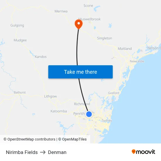 Nirimba Fields to Denman map