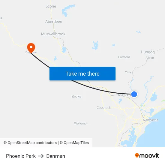 Phoenix Park to Denman map