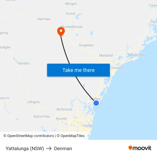 Yattalunga (NSW) to Denman map