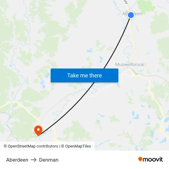 Aberdeen to Denman map