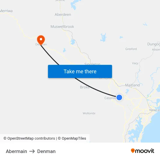 Abermain to Denman map