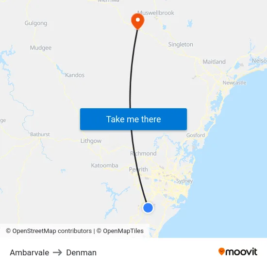 Ambarvale to Denman map