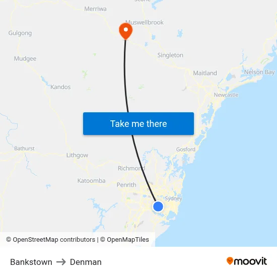 Bankstown to Denman map