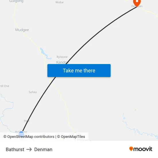 Bathurst to Denman map