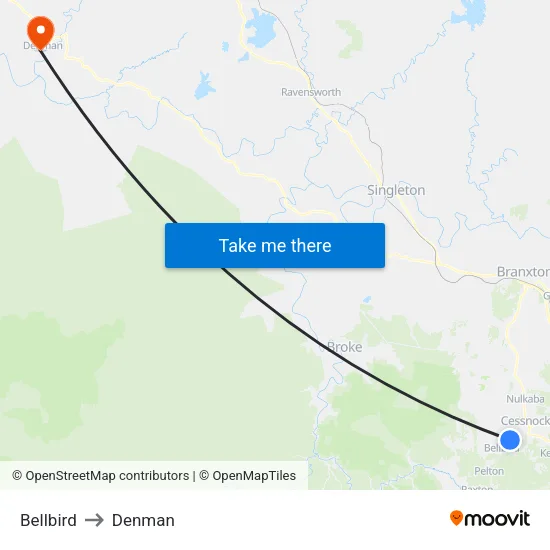 Bellbird to Denman map
